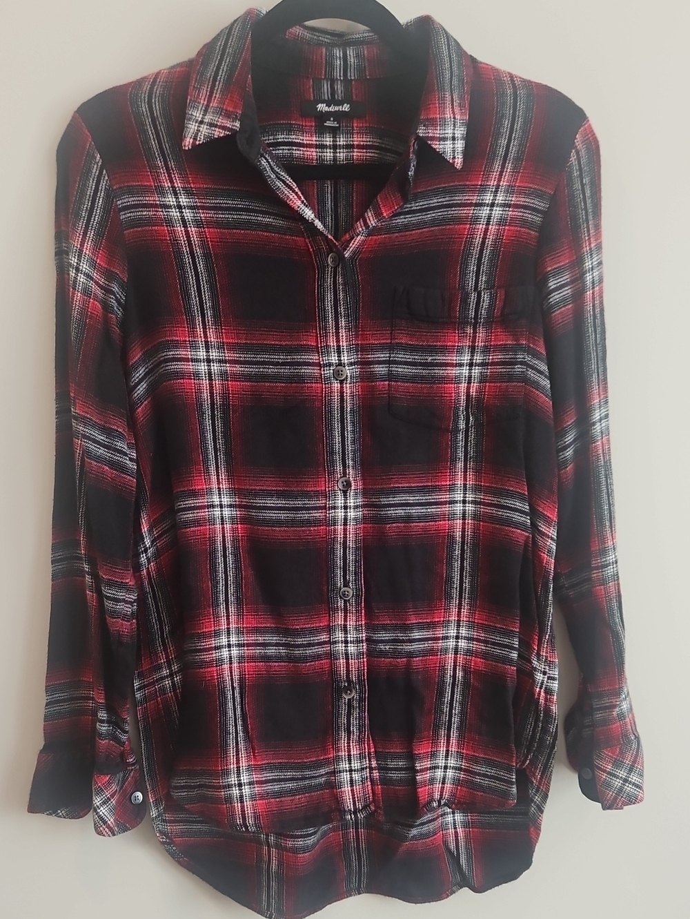 Madewell Red, Black And White Plaid Tartan Button-Up Shirt SMALL